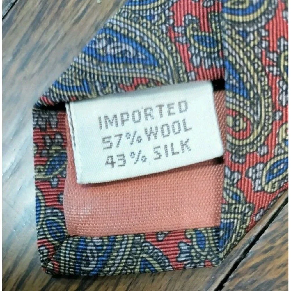 Vintage Bert Pulitzer Tie Wool Silk Blend Red Blue Paisley Made In USA Necktie